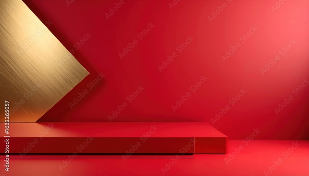Poster dynamic red and gold geometric composition modern design showcase abstract art display studio enviro