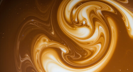 Swirling patterns of creamy brown and off-white liquid, abstract texture.