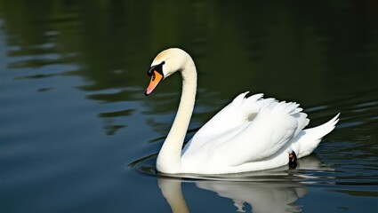 Obraz premium Graceful swan gliding on tranquil water.