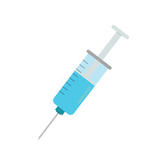Medical syringe with blue liquid, detailed icon for healthcare, vaccine, and hospital themes.