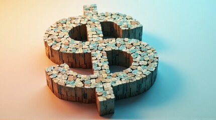 Cork Dollar Sign Symbol on Colorful Gradient Background for Financial or Business Concepts