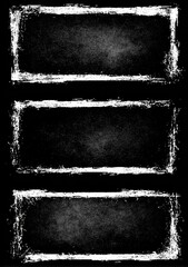 Three textured black rectangles with white borders