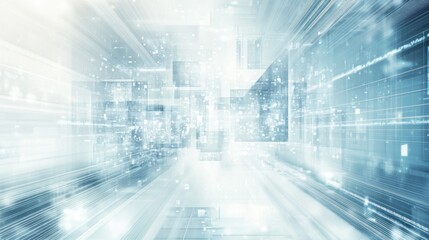 Abstract digital space with glowing cubes and motion blur.