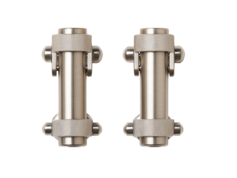 Two cylindrical, metallic components, likely for a support system