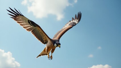 Obraz premium Falcon in flight against a clear sky.