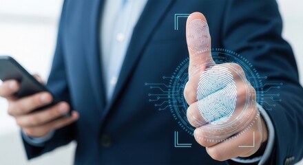 Biometric security with fingerprint scanner and digital interface. Modern technology for identity verification. High-tech illustration of fingerprint authentication.