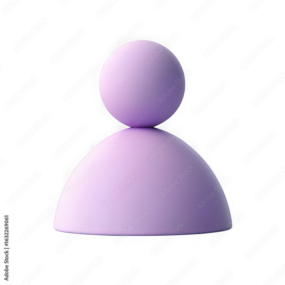 Poster simple abstract 3d rendering of a stylized human icon in light purple isolated on transparent backgr