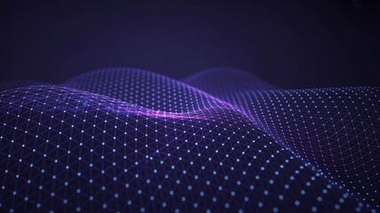 Abstract purple digital wave pattern of glowing dots and lines