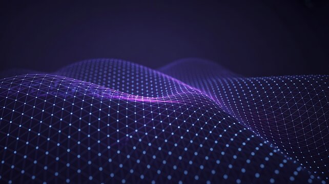 Abstract purple digital wave pattern of glowing dots and lines