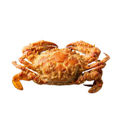 Whole pan-fried soft-shell crab, crispy and golden-brown, delicate texture, on a seamless transparent studio background with bright, shadowless lighting, a high-end culinary concept