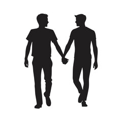 two homosexual boys walking and hand holding vector art