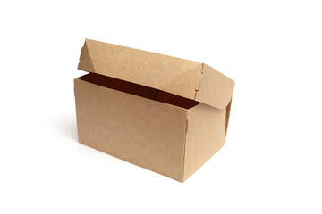 Open cardboard box with flaps raised, showcasing empty interior space, ideal for packaging, storage, or shipping purposes, emphasizing versatility and functionality in design