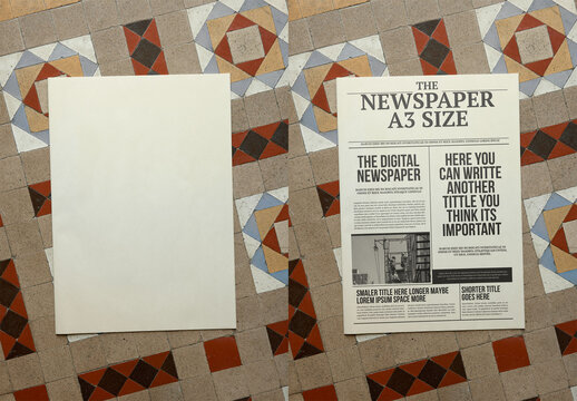 Mockup Of A3 Newspaper On Tiled Floor