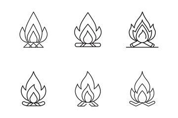 Bonfire Line Art Icons Representing Camping and Outdoor Adventures Simple Black and White Designs for Relaxation and Warmth