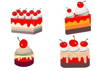 set of cakes and desserts