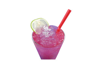 Refreshing Red Lemon Soda Ice, Lime Slice, and Red Straw