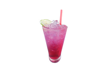 Red Lemon Soda with Crushed Ice and Lime Garnish on Transparent Background