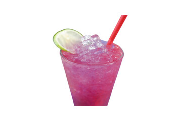Refreshing Red Lemon Soda With Lime Garnish and Ice Cubes on Transparent Background