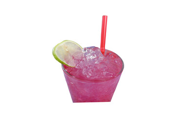 Refreshing Pink Beverage With Lime Garnish and Ice on Transparent Background