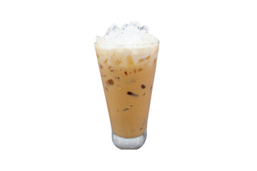 Chilled Iced Coffee Beverage with Cream and Ice on Transparent Background