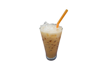 Refreshing Iced Coffee Beverage with Milk and Ice on Transparent Background