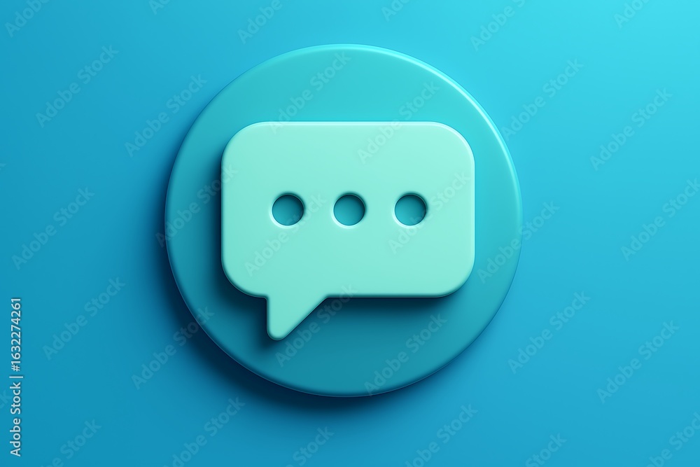 Poster modern light blue chat bubble icon with three dots on a matching background