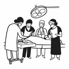 Medical team collaborates during surgery under bright lights