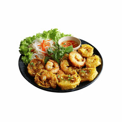 Fototapeta premium Delicious Crispy Shrimp Cakes with Fresh Salad and Dipping Sauce - Vietnamese Cuisine