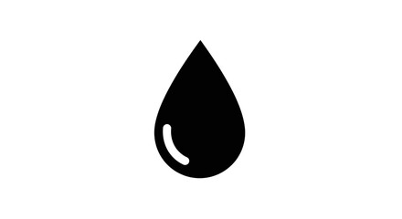 A black drop with a white reflection arc stands on a white background