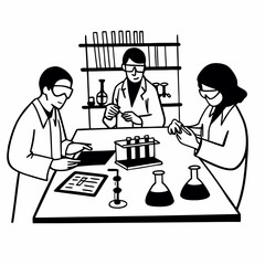 Scientists collaborating on research experiment in modern laboratory setting