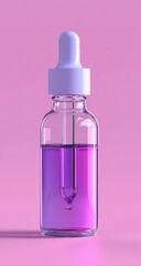 A clear glass dropper bottle with purple liquid