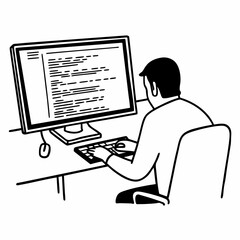 Programmer diligently coding on computer, focused on digital innovation at desk