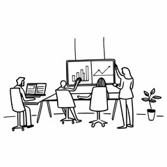 Team collaborates on growth charts during dynamic business meeting presentation