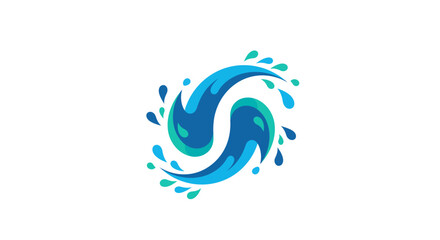 Obraz premium Two swirling water currents meet encircled by droplets in varying bluegreen hues against a white backdrop