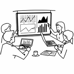 Team collaborates on data analysis, presenting growth strategies in meeting