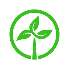 Turbine icon with green power looped leaf design for sustainable wind energy logo