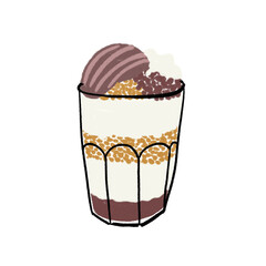 Cute Illustration of Tiramisu Dessert in a Glass Cup