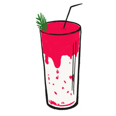 Cute Illustration of Layered Strawberry Latte in a Tall Glass