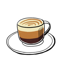 Cute Illustration of Cappuccino with Latte Art in a Coffee Cup