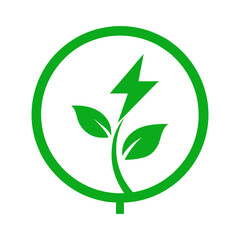 Eco seedling with lightning bolt enclosed in leafy circle for clean farming design