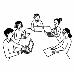 Modern team collaboration around table with laptops and documents for dynamic growth