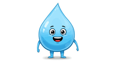 Fototapeta premium Cartoon water droplet with a cheerful face arms and legs set on a white background