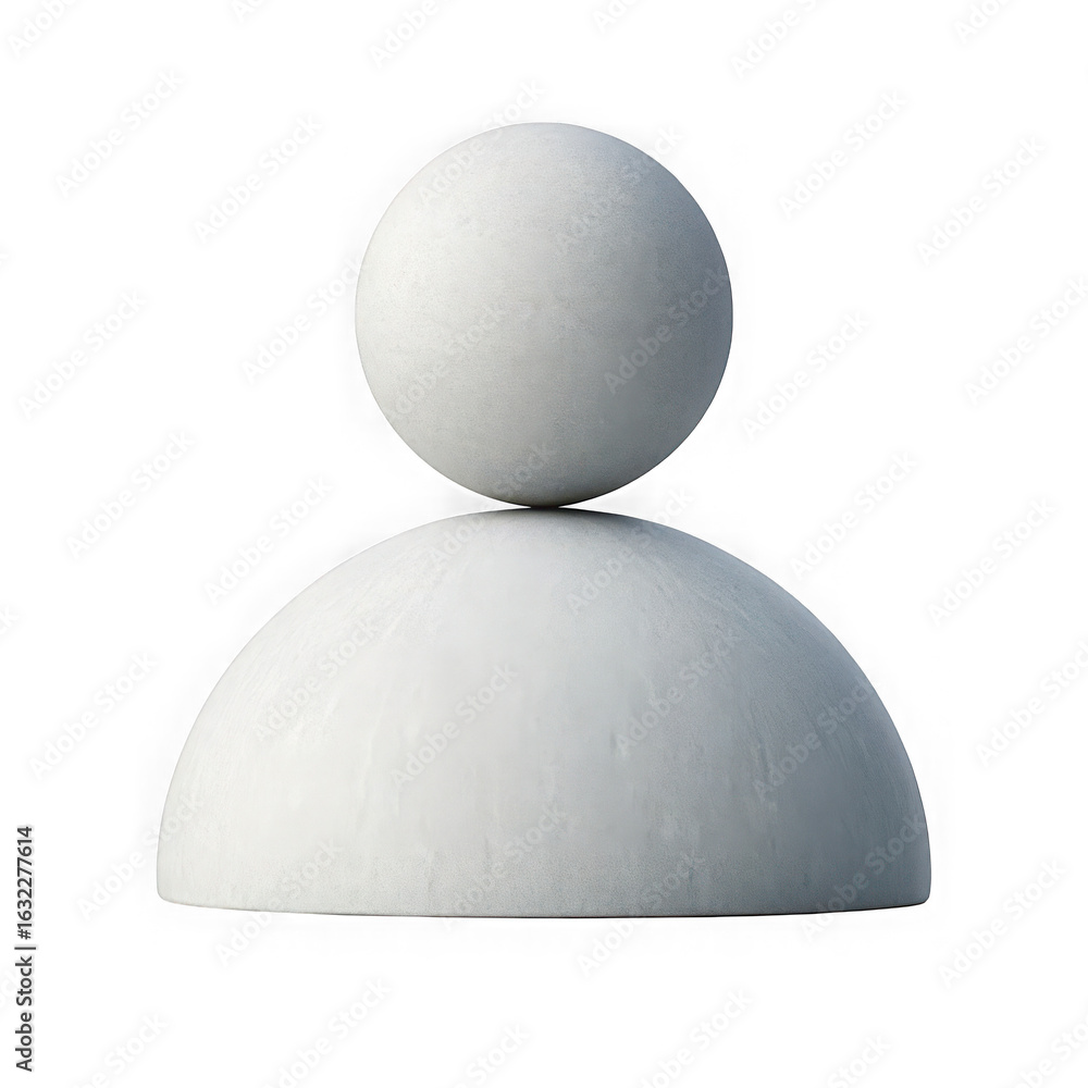 Poster minimalist abstract representation of a 3d human figure or person icon with a sphere on a dome isola