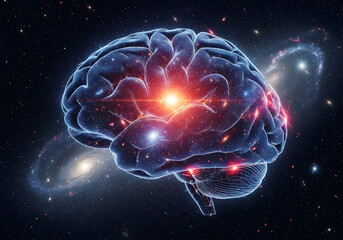 Fototapeta premium Galaxy brain art with colorful starry night background