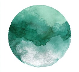 Abstract circular watercolor stain in shades of teal and green