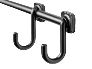 Two black metal towel bar hooks