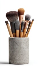 Cosmetic Bag with Makeup Brush Set Featuring a Speckled Grey Design Ideal for Beauty Enthusiasts and Travel Convenience