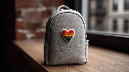 Heart-shaped pride rainbow sticker on a backpack, casual and subtle support for LGBTQ rights