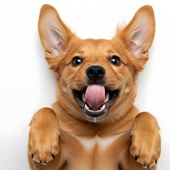 Happy Dog with One Ear Up and Paw Raised