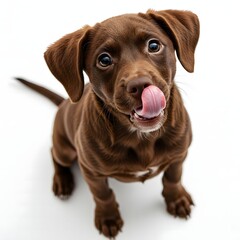 Fluffy Brown Dog Making Eye Contact and Raising Paw